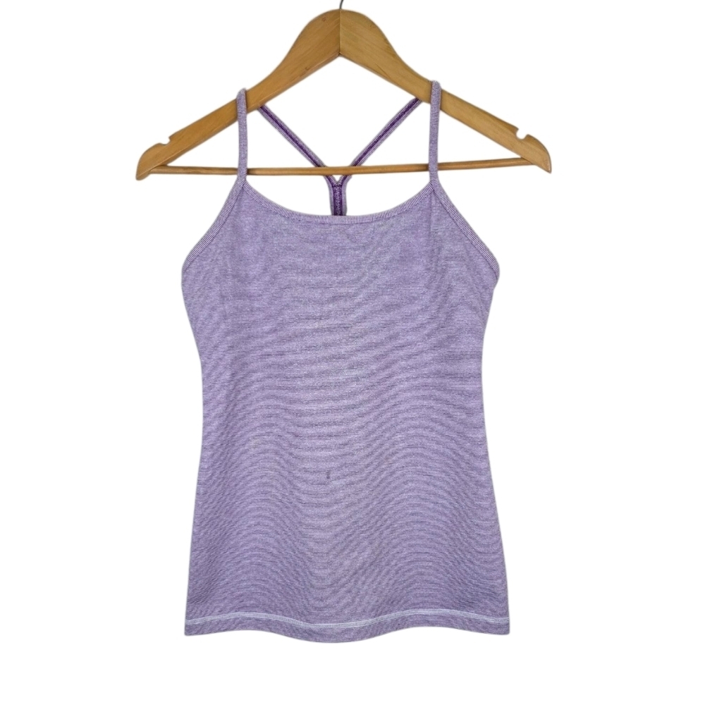 Lululemon Power Y Women Purple Stripe Athletic Tank Built In Bra Yoga No Pads 6